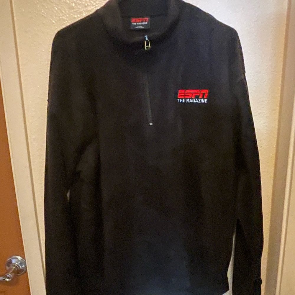 PreOwned ESPN The Magazine Black Fleece Pullover 1/4 Zip Jacket Men's XL